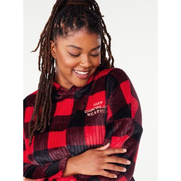NEW Buffalo Plaid Sz XL 16/18 Soft Plush 2 Pc Hooded Lounge Pajama Set JOYSPUN - Picture 2 of 6